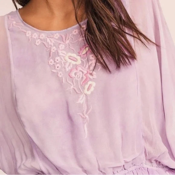 LoveShackFancy x Free People Bridgely XS Lilac Purple Embroidered Chiffon Mini
